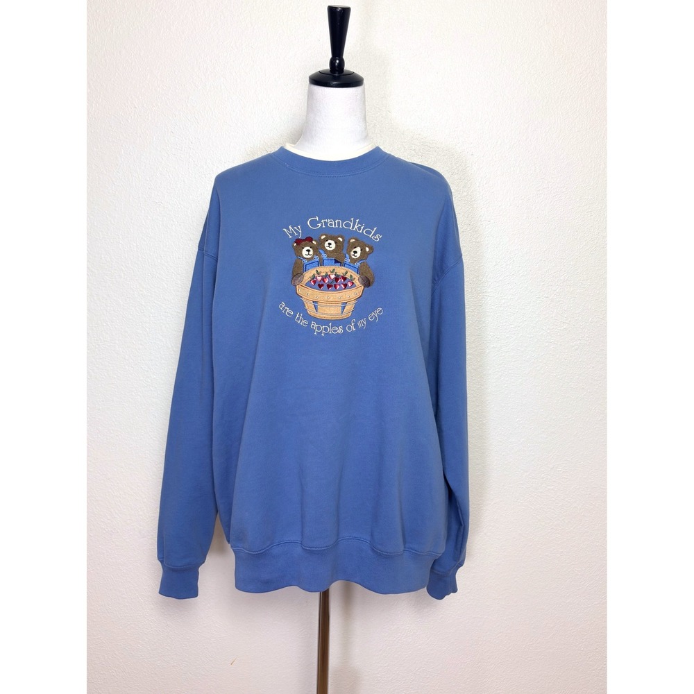 Y2K Vintage Grandma Teddy Bear Embroidered Crew Neck Sweater Size XL Granny